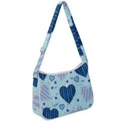 Hearts Pattern Paper Wallpaper Blue Background Zip Up Shoulder Bag