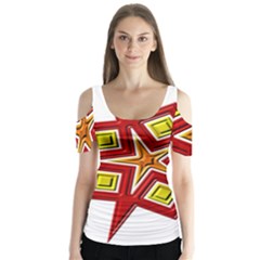 Pattern Tile Decorative Design Star Butterfly Sleeve Cutout T-shirt 