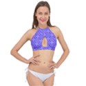 Decor Pattern Blue Curved Line Cross Front Halter Bikini Top View1