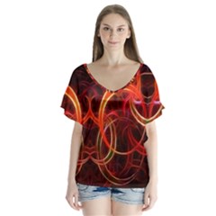 Abstract Seamless Pattern V-neck Flutter Sleeve Top by Hannah976