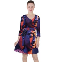 Let That Shit Go Buddha Low Poly (6) Quarter Sleeve Ruffle Waist Dress by 1xmerch