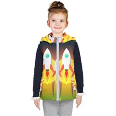 Rocket Take Off Missiles Cosmos Kids  Hooded Puffer Vest by Sarkoni
