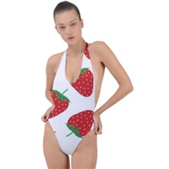Seamless Pattern Fresh Strawberry Backless Halter One Piece Swimsuit