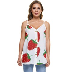 Seamless Pattern Fresh Strawberry Casual Spaghetti Strap Chiffon Top by Sarkoni