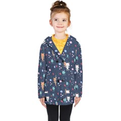 Cute Astronaut Cat With Star Galaxy Elements Seamless Pattern Kids  Double Breasted Button Coat