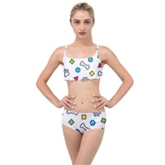 Dog Paw Seamless Pattern Footprint Bone Layered Top Bikini Set by Grandong