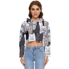 Cute Cat Hand Drawn Cartoon Style Women s Lightweight Cropped Hoodie by Grandong