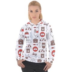 Vector Thin Line Art Vet Seamless Pattern Women s Overhead Hoodie by Bedest