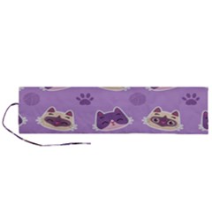 Cute Colorful Cat Kitten With Paw Yarn Ball Seamless Pattern Roll Up Canvas Pencil Holder (l) by Bedest
