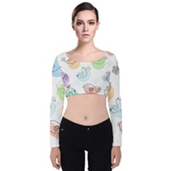 Cartoon Bird Cute Doodle Bird Velvet Long Sleeve Crop Top by Bedest
