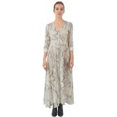 Damask, Desenho, Flowers, Gris Button Up Boho Maxi Dress