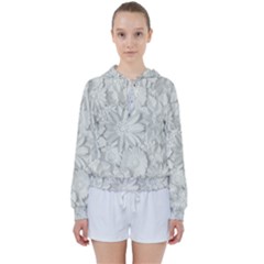 Damask, Desenho, Flowers, Gris Women s Tie Up Sweat