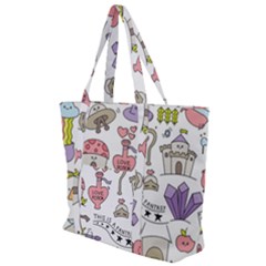Fantasy Things Doodle Style Vector Illustration Zip Up Canvas Bag