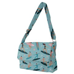 Beach Surfing Surfers With Surfboards Surfer Rides Wave Summer Outdoors Surfboards Seamless Pattern Full Print Messenger Bag (m) by Bedest