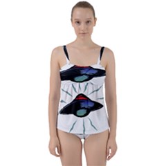 Alien Unidentified Flying Object Ufo Twist Front Tankini Set by Sarkoni