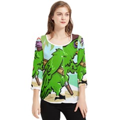 Parrot Hat Cartoon Captain Chiffon Quarter Sleeve Blouse by Sarkoni