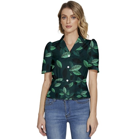 Foliage Puffed Short Sleeve Button Up Jacket by HermanTelo
