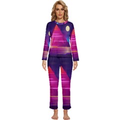 Egyptian Pyramids Night Landscape Cartoon Womens  Long Sleeve Lightweight Pajamas Set