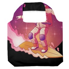 Astronaut Spacesuit Standing Surfboard Surfing Milky Way Stars Premium Foldable Grocery Recycle Bag by Ndabl3x
