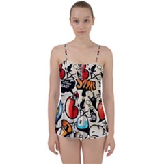 Art Book Gang Crazy Graffiti Supreme Work Babydoll Tankini Top by Bedest