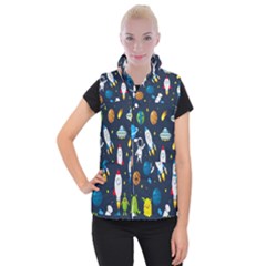 Big Set Cute Astronauts Space Planets Stars Aliens Rockets Ufo Constellations Satellite Moon Rover V Women s Button Up Vest by Hannah976