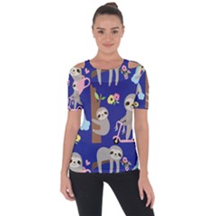 Hand Drawn Cute Sloth Pattern Background Shoulder Cut Out Short Sleeve Top by Hannah976