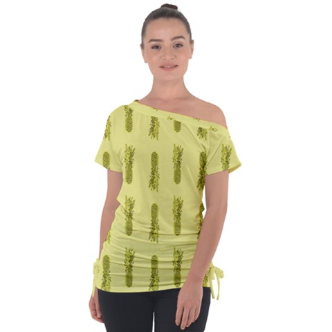 Yellow Pineapple Off Shoulder Tie-up T-shirt by ConteMonfrey