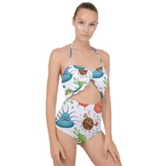 Dangerous Streptococcus Lactobacillus Staphylococcus Others Microbes Cartoon Style Vector Seamless P Scallop Top Cut Out Swimsuit by Ravend
