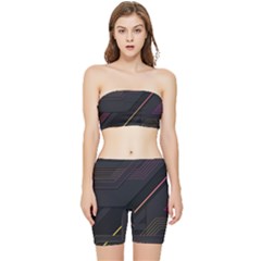 Gradient Geometric Shapes Dark Background Stretch Shorts And Tube Top Set