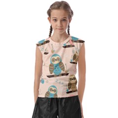 Seamless Pattern Owls Dream Cute Style Pajama Fabric Kids  Raglan Cap Sleeve T-shirt by Apen