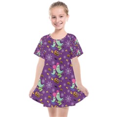 Pumpkin Ghost Skeleton Pattern Kids  Smock Dress by Jatiart