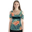 Green Tropical Leaves Butterfly Sleeve Cutout T-Shirt  View1