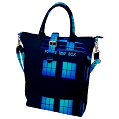 Blue Tardis Doctor Who Police Call Box Buckle Top Tote Bag by Cendanart