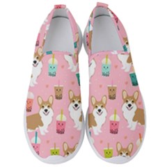 Corgi Bubble Boba Tea Pink Pattern Men s Slip On Sneakers by Cendanart
