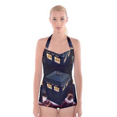 Tardis Bbc Doctor Who Dr Who Boyleg Halter Swimsuit  by Cendanart