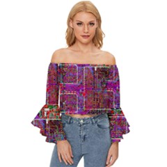 Technology Circuit Board Layout Pattern Off Shoulder Flutter Bell Sleeve Top by Ket1n9