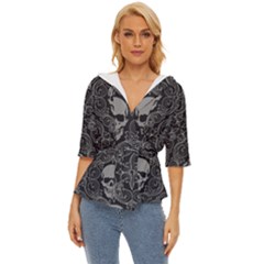 Dark Horror Skulls Pattern Lightweight Drawstring Hooded Top by Ket1n9
