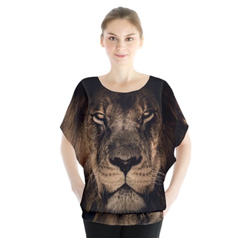 African Lion Mane Close Eyes Batwing Chiffon Blouse by Ket1n9