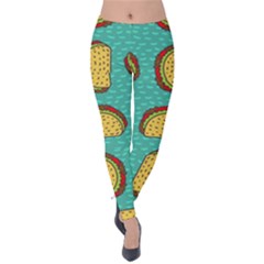 Taco Drawing Background Mexican Fast Food Pattern Velvet Leggings by Ket1n9
