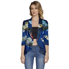 Marine Fishes Women s 3/4 Sleeve Ruffle Edge Open Front Jacket by Ket1n9