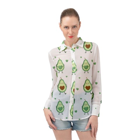 Cute Seamless Pattern With Avocado Lovers Long Sleeve Chiffon Shirt by Ket1n9