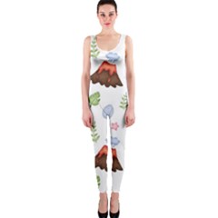Cute Palm Volcano Seamless Pattern One Piece Catsuit by Ket1n9