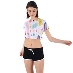 Abstract Seamless Colorful Pattern Tie Back Short Sleeve Crop T-shirt