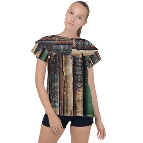 Assorted Color Books Old Macro Ruffle Collar Chiffon Blouse by Cendanart
