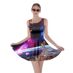 Colorful In Dark Royal Blue Fun Night Sky The Moon And Stars Skater Dress