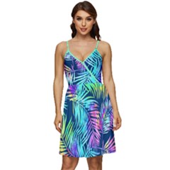 Aqua Hawaiian Palm Leaves V-neck Pocket Summer Dress  by CoolDesigns