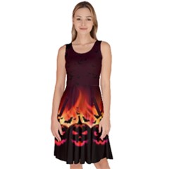 Halloween Pumpkin Dark Maroon Fire Bats Knee Length Skater Dress With Pockets   by CoolDesigns