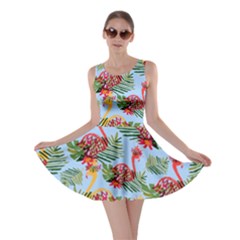 Flamingo Summer Tropical Sky Blue Skater Dress by CoolDesigns