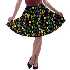 Fun Gamer Cosplay Cartoon Black A-line Skater Skirt by CoolDesigns