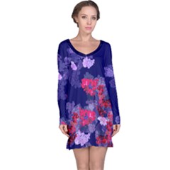 Hand Draw Indigo Vintage Japanese Floral Long Sleeve Nightdress